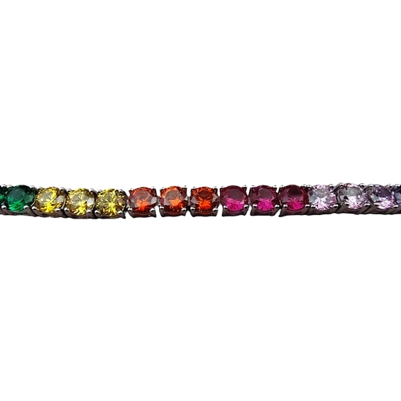 PAJ Signed Sterling Silver Rainbow Tennis Bracelet | .925 Multi-Color Gemstones - Picture 6 of 9